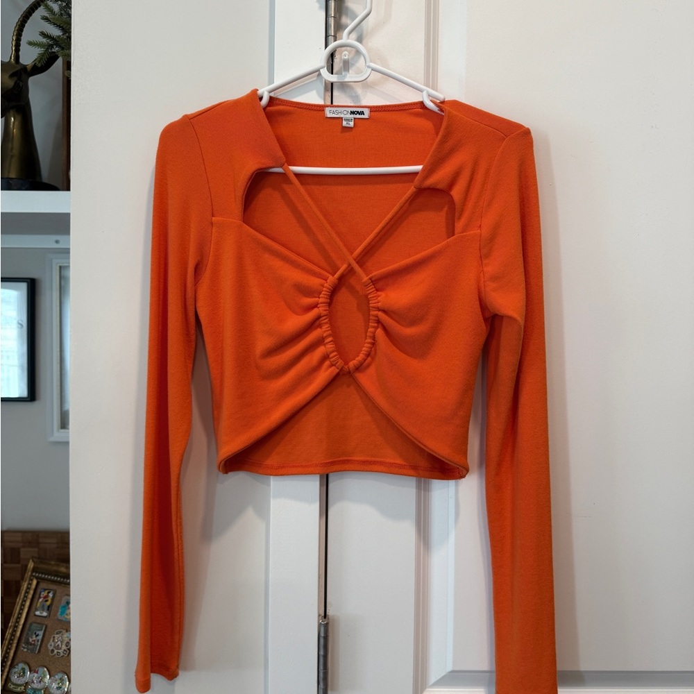 Fashion Nova Vibrant Orange Cut-Out Crop Top